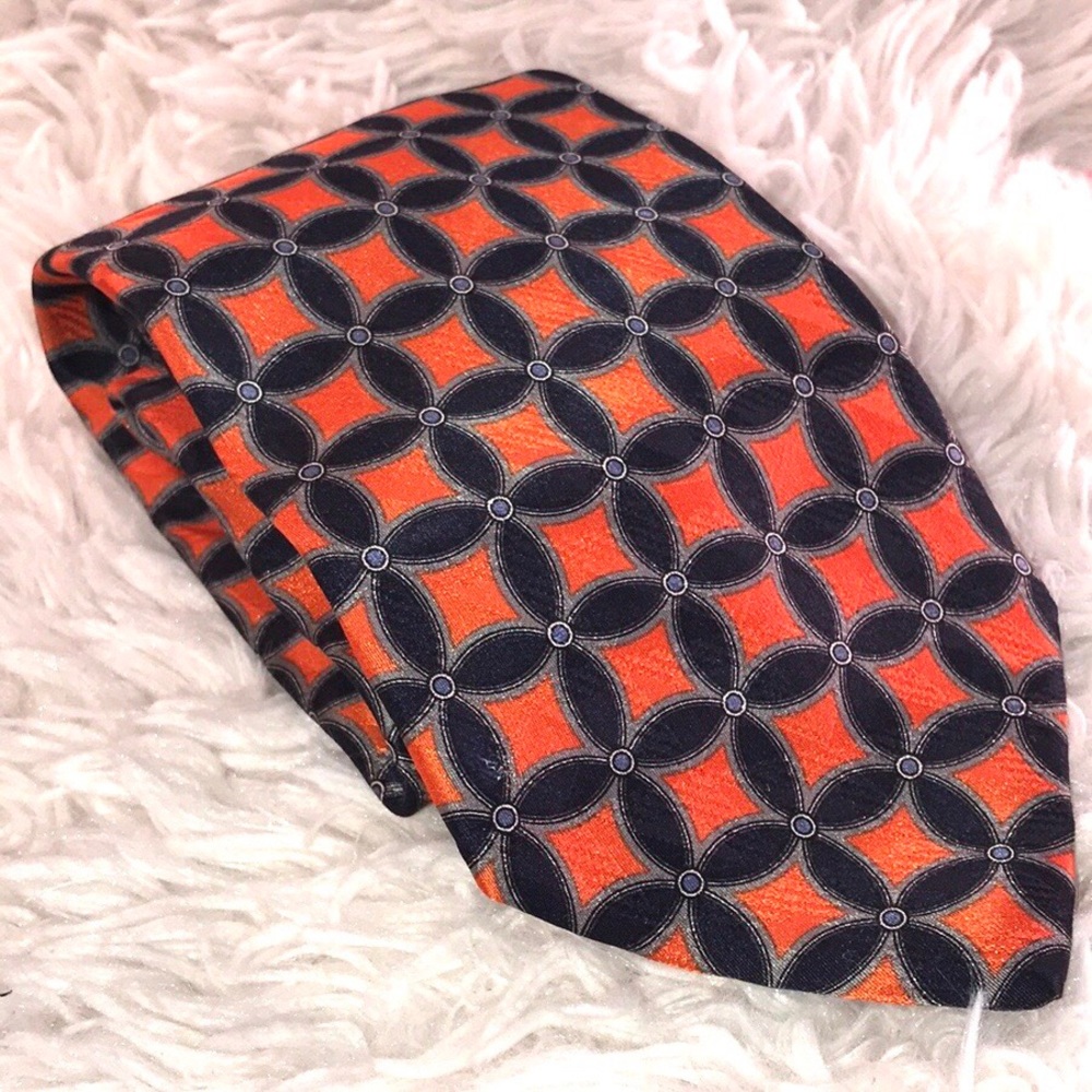 Robert Talbott all silk navy bright orange tie. 5…